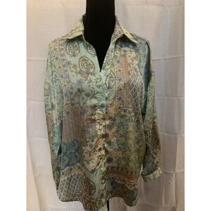 Know One Cares Womens Small‎ Long Sleeve Multicolored Polyester Blouse Floral